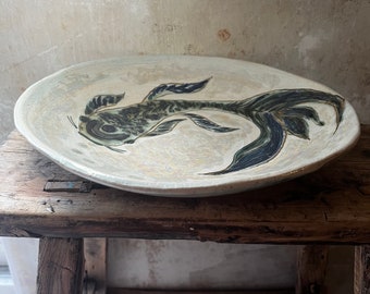 Handmade ceramic bowl, hand painted bowl, large koi bowl, hand made homeware, koi bowl, artisan made bowl, curated home
