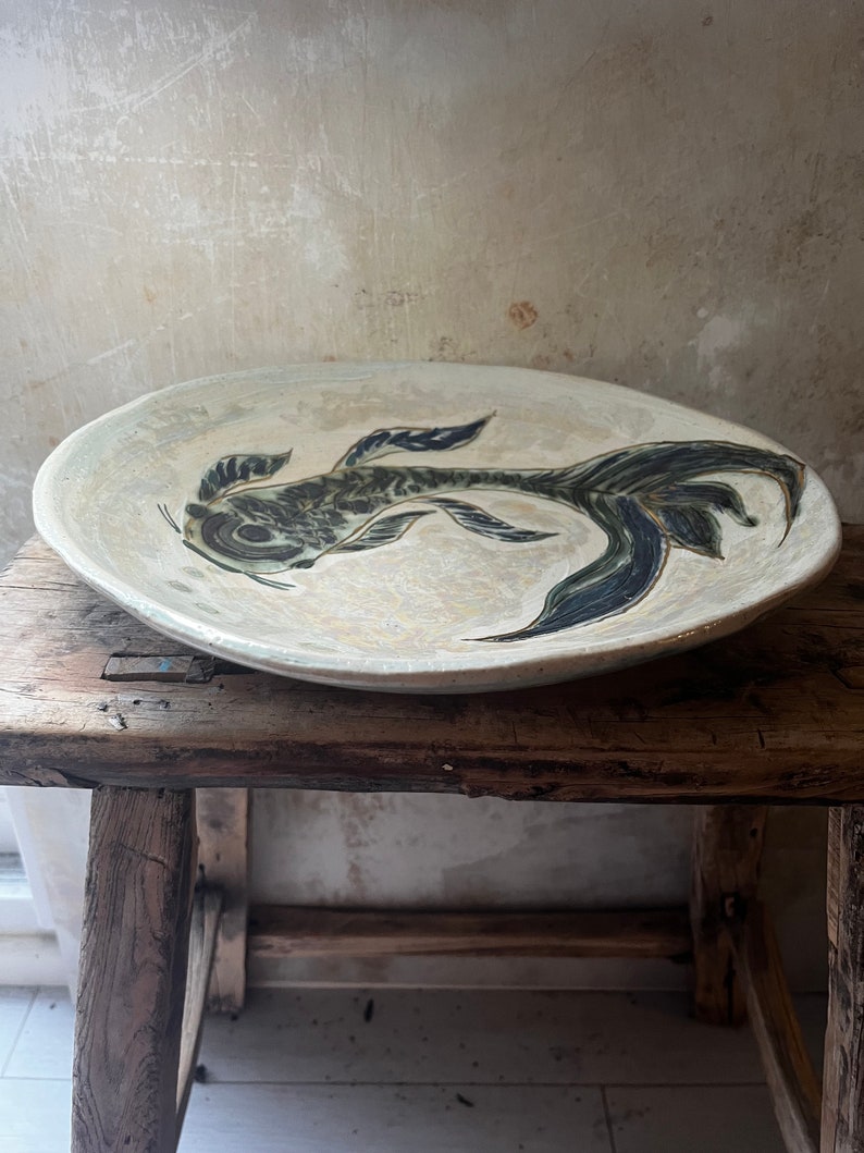 Handmade ceramic bowl, hand painted bowl, large koi bowl, hand made homeware, koi bowl, artisan made bowl, curated home image 1