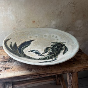 Handmade ceramic bowl, hand painted bowl, large koi bowl, hand made homeware, koi bowl, artisan made bowl, curated home image 3