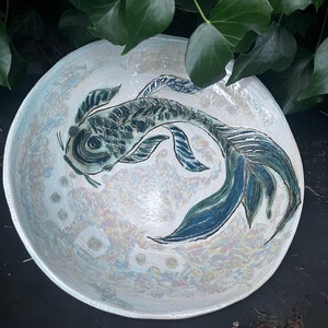 Handmade ceramic bowl, hand painted bowl, large koi bowl, hand made homeware, koi bowl, artisan made bowl, curated home image 9