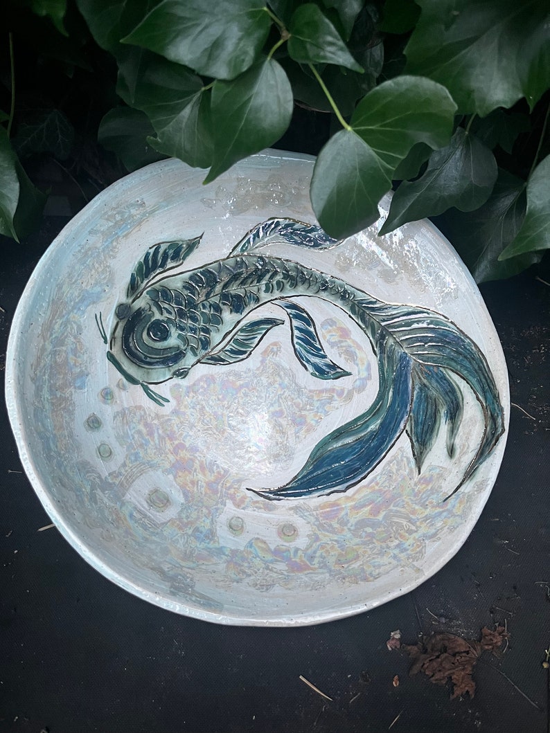 Handmade ceramic bowl, hand painted bowl, large koi bowl, hand made homeware, koi bowl, artisan made bowl, curated home image 9
