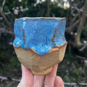 Yunomi, hand carved ceramic cup for tea, coffee, saki, whisky or wine, kurinuki ceramic tea cup, sky blue yunomi cup image 1