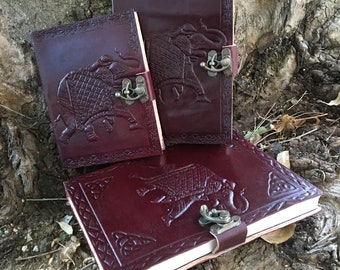 Embossed Leather Journal - Handmade Elephant Travel Notepad