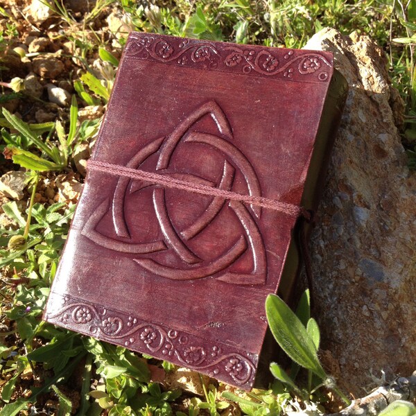 Leather Bound Journal - Small Leather Diary Celtic Symbol - Triquetra Leather Notebook -  Celtic Leather Journal