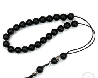 Black Onyx komboloi with 23+3 round shade beads of 10mm diameter.