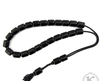 Pulseira Komboloi em Ultem Preto com Cordão de Kevlar