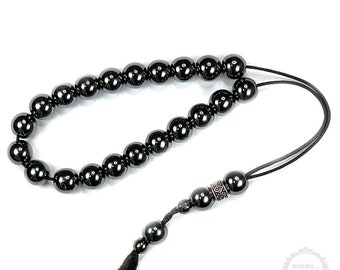 Hematite komboloi with 21+3 hematite beads of 10mm diameter.
