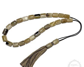 Deer Horn handmade komboloi created with 25+2 natural Deer horn beads in barrel shape of 10x13mm diameter, 36cm total length.