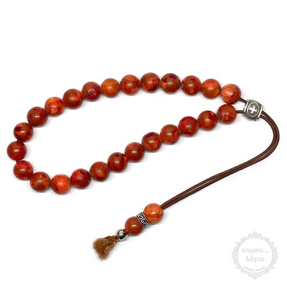 Apple Coral Handmade Komboloi Created With 252 Coral Beads in Round Shape of 10mm Diameter With Original Tibetan Silver Metals. Etsy UK