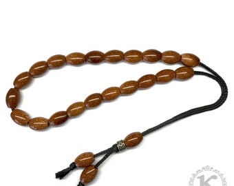 Komboloi de Goldstone feito à mão - 21+3 contas ovais, 11 x 14 mm, 32 cm, cordão de Kevlar
