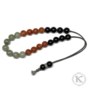 Heart of the Abyss komboloi with 10mm gemstone beads and Greek silver accents, 25cm, 34g.