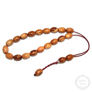 Olive Wood handmade komboloi created with 19+3 natural Olive Wood beads in oval shape of 11x14mm diameter, 30cm total length.