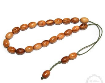 Olive Wood handmade komboloi created with 21+3 natural Olive Wood beads in oval shape of 11x14mm diameter, 33cm total length.