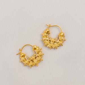 Philippines Handcrafted Fatima Creolla Gold Filigree Hoop Earrings in 985 Silver Dipped in 24k Gold | Hypoallergenic, Filipino Jewelry