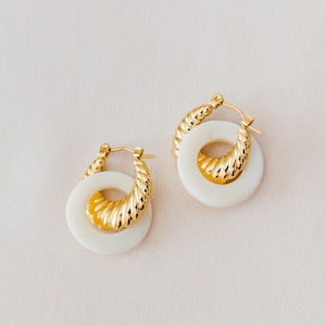 Philippines Nagkakaisa Gold Mother of Pearl Hoops Shell Earrings Filipino Jewelry