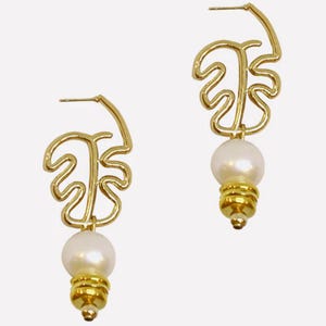 Philippines Palm Leaf Pearl Drop Earrings Filipino Jewelry