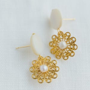Philippines Flores Mini Mother of Pearl Earrings Filipino Jewelry