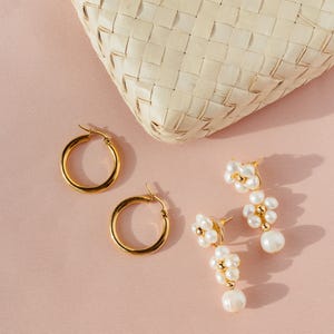 Philippines Kalachuchi 3-in-1 Drop Hoop Pearl Earrings Filipino Jewelry