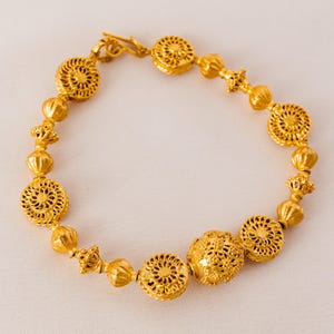 Philippines Handcrafted Amami Tambourine Gold Filigree Charm Bracelet  in 985 Silver Dipped in 24k Gold | Hypoallergenic, Filipino Jewelry