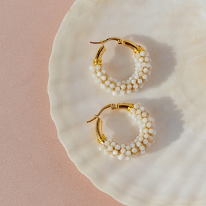 Philippines Cascara Mother of Pearl Hoop Shell Earrings Filipino Jewelry