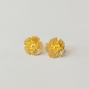 Philippines Handcrafted Gumamela Filigree Stud Earrings  in 985 Silver Dipped in 24k Gold | Hypoallergenic, Filipino Jewelry