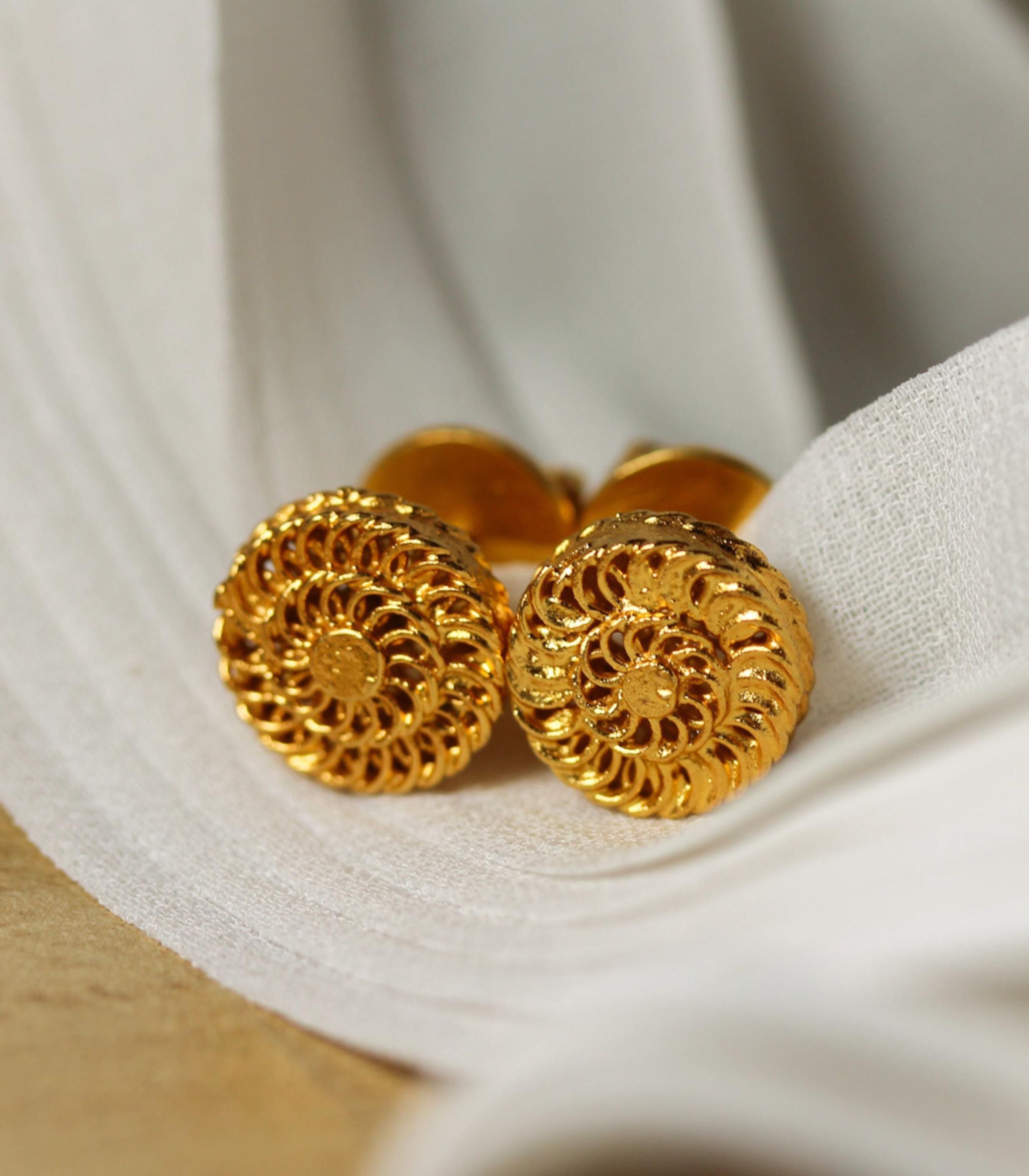 Philippines Handcrafted Padumna Tambourine Stud Earrings in 985 Silver Dipped in 24k Gold | Hypoallergenic, Filipino Jewelry