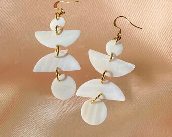 Philippines Bulan (Moon) Phase Earrings in Mother of Pearl Filipino Jewelry