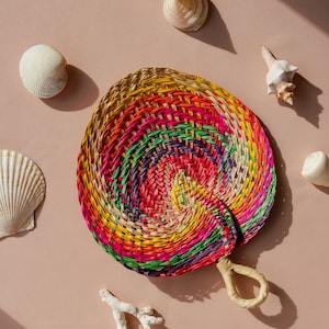 Large Abaniko Filipino Rainbow Hand Fan from Buri Palm Leaves