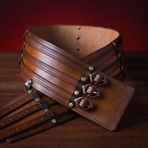 Fantasy Triple Leather Belt – LARP Cosplay Accessory, Viking, Medieval, Style. Vegetable Tanned Leather, Handmade to Measure.