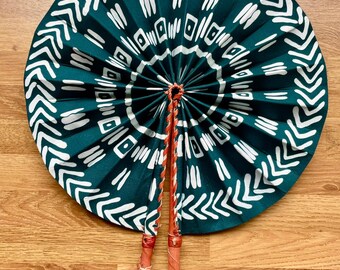 Ankara Fabric Folding Fan | Handmade Leather, African Print