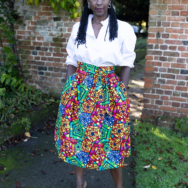 LARA African Print Midi Belted Skirt | African Clothing for Women