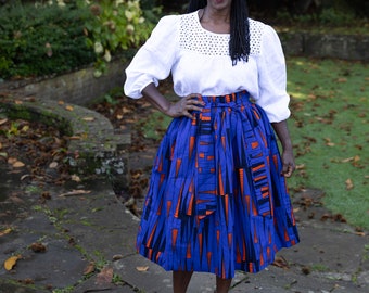 SOPE African Print Midi Belted Belted Skirt | African Clothing for Women