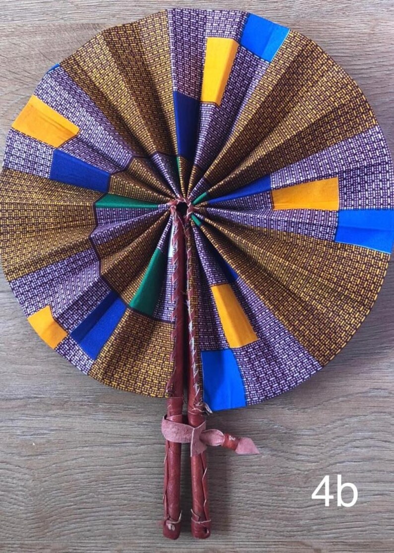 Foldable Ankara African Print FanPrint Handheld FanLeather HandleWaxFansFabric Leather Fan
