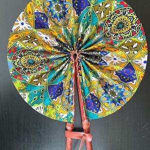 Kente Fan | African Print Fan| Ankara Fabric Fan| African Print Folding Hand Fan| Gift| Handmade Leather Fan| Home Decor