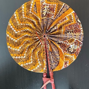 African Print Fan| Ankara Fabric Fan| African Print Folding Hand Fan| Gift| Handmade Leather Fan| Home Decor| Kente Fan