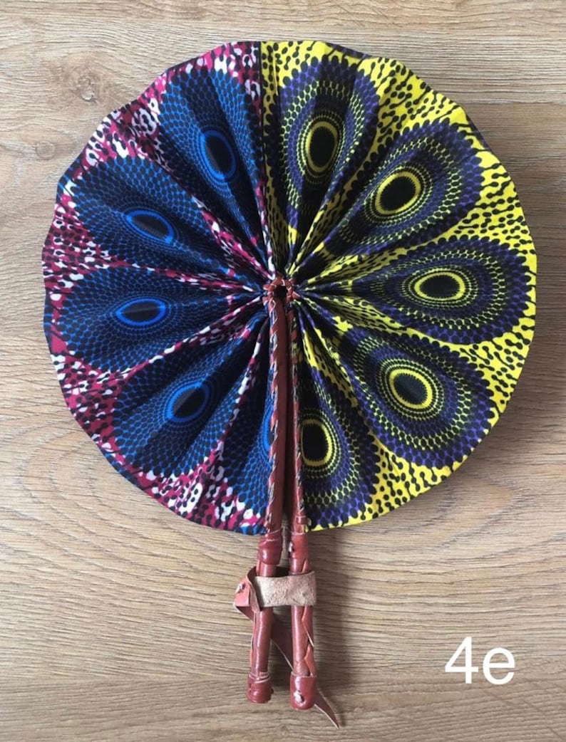 Foldable Ankara African Print FanPrint Handheld FanLeather HandleWaxFansFabric Leather Fan