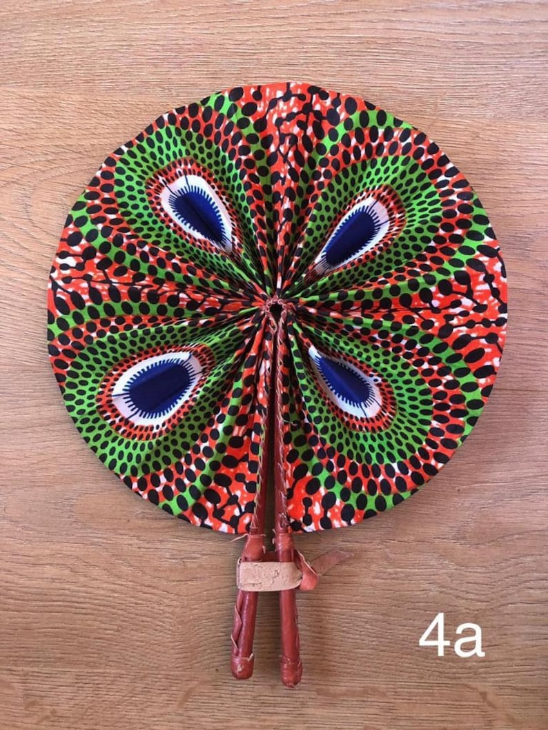 Foldable Ankara African Print FanPrint Handheld FanLeather HandleWaxFansFabric Leather Fan