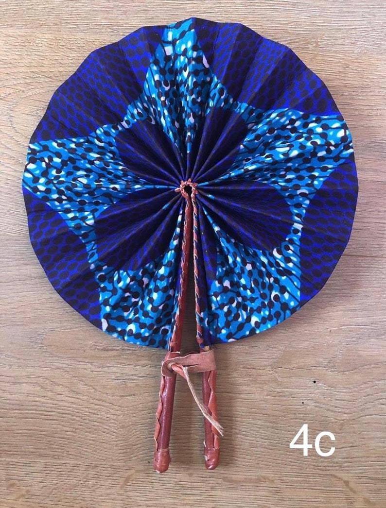 Foldable Ankara African Print FanPrint Handheld FanLeather HandleWaxFansFabric Leather Fan
