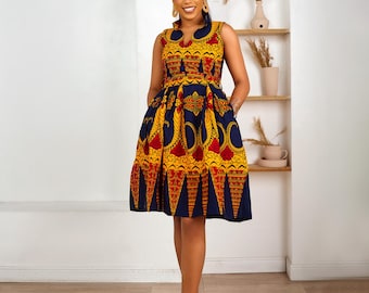 DARRA Box Pleat African Print Dress - Etsy