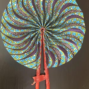 Handmade Leather Fan | African Print Fan| Ankara Fabric Fan| African Print Folding Hand Fan| Gift| Home Decor| Kente Fan