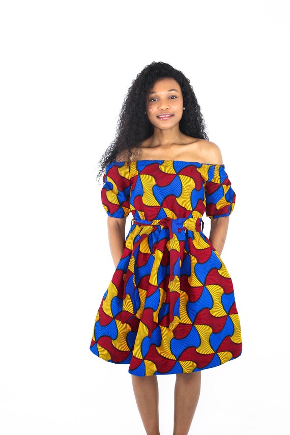 african print off shoulder dress