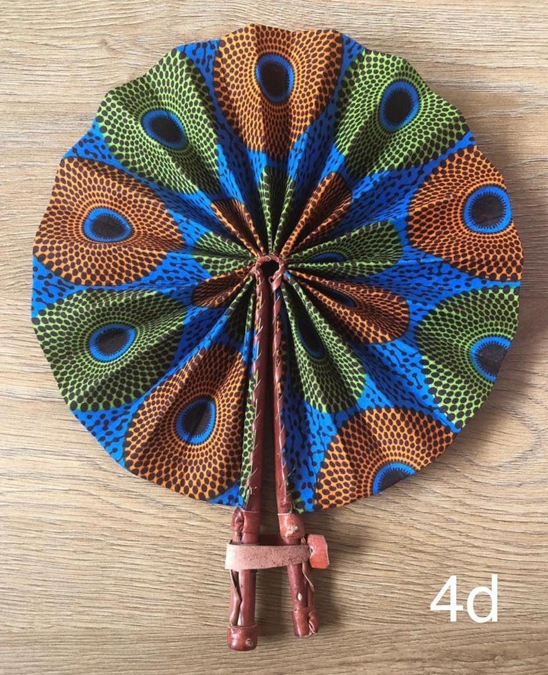 Foldable Ankara African Print FanPrint Handheld FanLeather HandleWaxFansFabric Leather Fan
