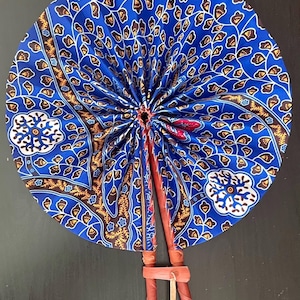 African Print Folding Hand Fan |African Print Fan | Ankara Fabric Fan | Gift| Handmade Leather Fan| Home Decor | Kente Fan
