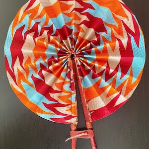 African Print Fan| Ankara Fabric Fan| African Print Folding Hand Fan| Gift| Handmade Leather Fan| Home Decor| Kente Fan