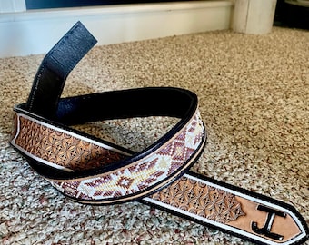 Custom Beaded Hand Tooled Geometric Stamped Leather Belt