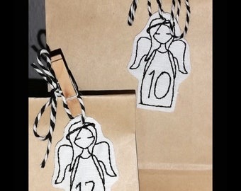 Advent Calendar Numbers Angel - 13 x 18 Frame Embroidery File Angel Doodle Embroidery Pattern