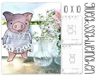 Stickdatei "Schweinchen"  10 x 10 als Anhänger, Doodle oder Applikation