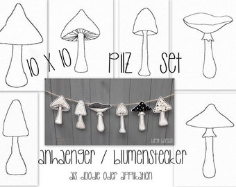 Embroidery file "Mushroom Set" pendant and flower stud 10 x 10 in 24 variants