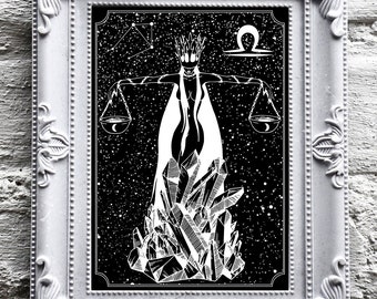 Libra Zodiac Art Print • Astrology Lover • Gothic Home Decor • Housewarming Gift • Wolf Kult