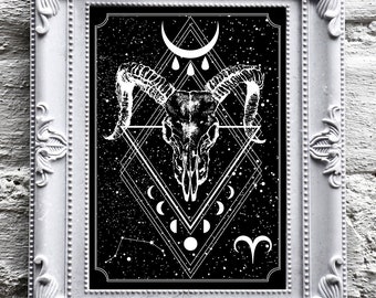 Lámina artística del signo zodiacal Aries • Para amantes de la astrología • Decoración gótica para el hogar • Regalo de inauguración • Wolf Kult